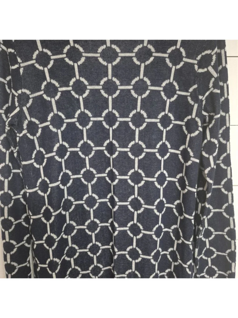 C by Bloomingdales Women's Navy & White Chain Pattern Open Front Cardigan - Picture 6 of 7